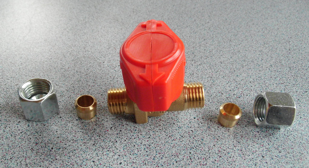 Gas Ventil Absperrventil Gasventil 1er für beidseitig 8mm Rohr rot OMB 070129lg NEU