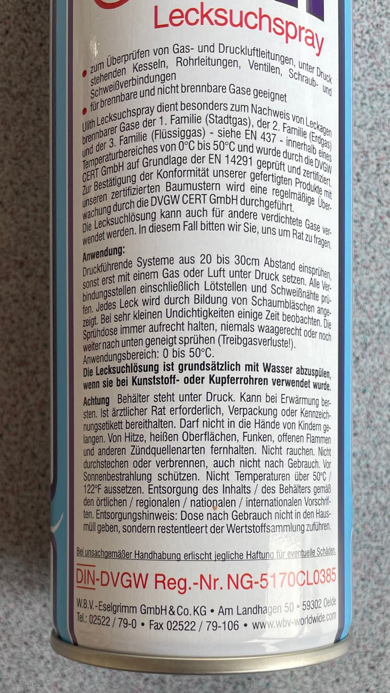 Gas Lecksuchspray Ulith 400 ml Spraydose Prüfspray 33100m  NEU