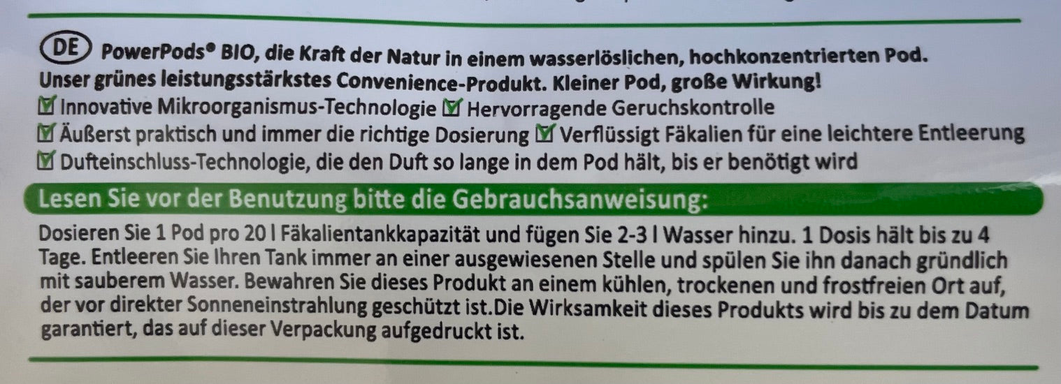 Thetford Aqua Kem Powerpods Bio 20 Pods Sanitärzusatz Toilette 301f653 NEU