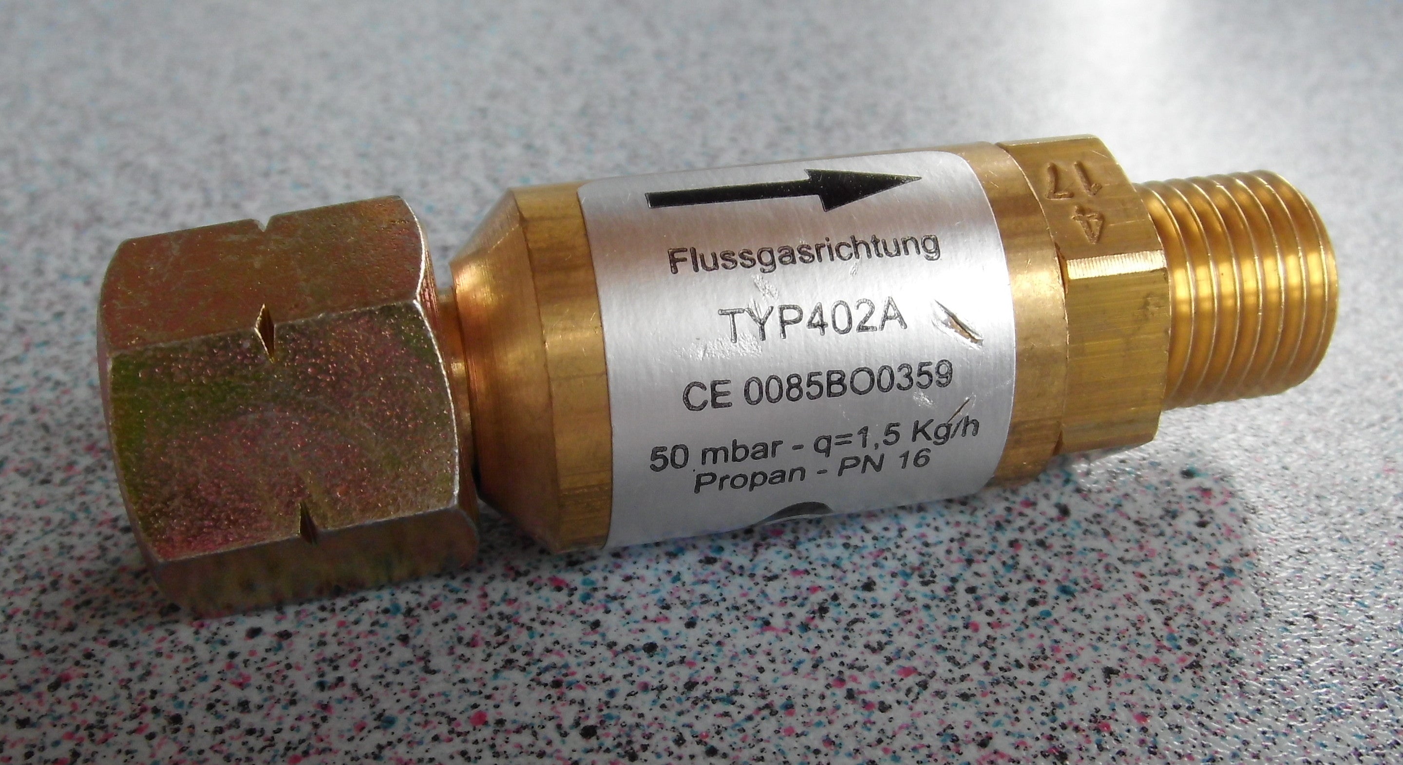Schlauchbruchsicherung/ AU Sicherung 50 mbar für Gas Schlauch Rohr 33056m NEU