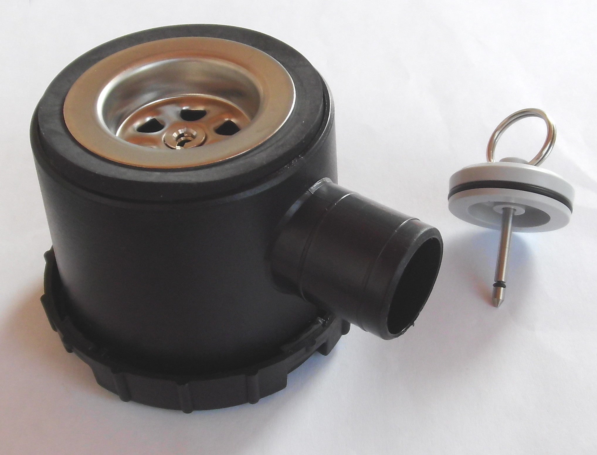 Siphon schwarz 33mm mit 1 Zugang Ablauf Stöpsel + Stift, Rohrsystem 65193r NEU