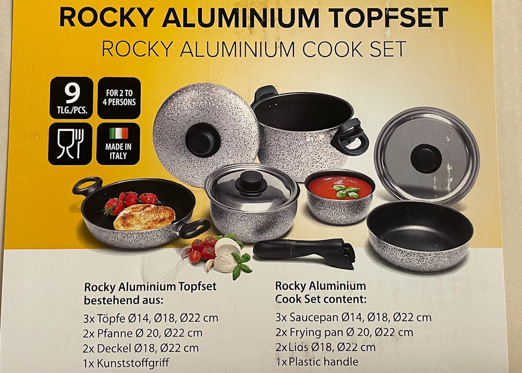 Topfset stapelbar Aluminium 9-teilig Nudelsiebdeckel Pfanne Wohnmobil 92307r8 NEU