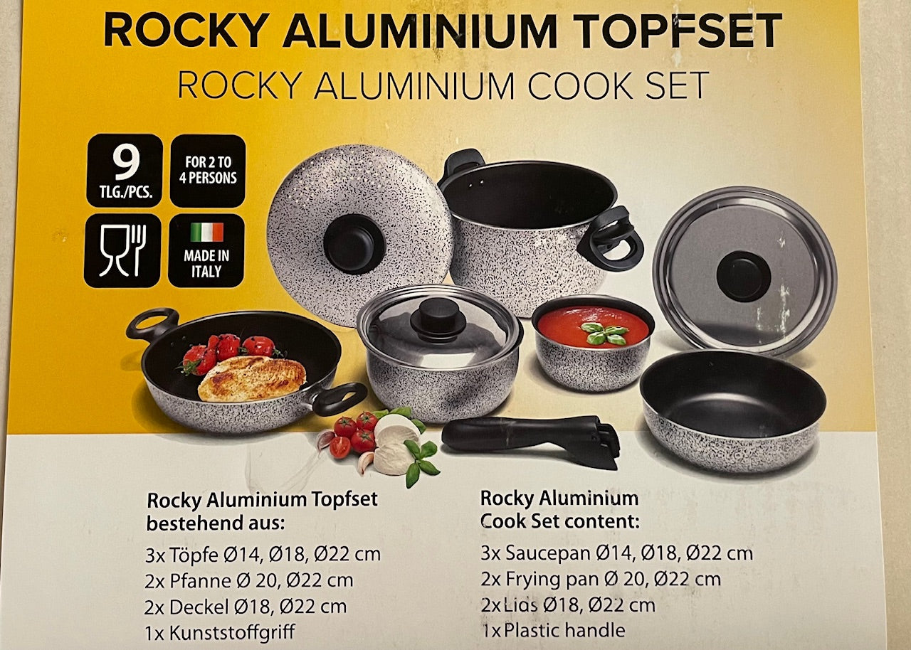 Topfset stapelbar Aluminium 9-teilig Nudelsiebdeckel Pfanne Wohnmobil 92307r8 NEU