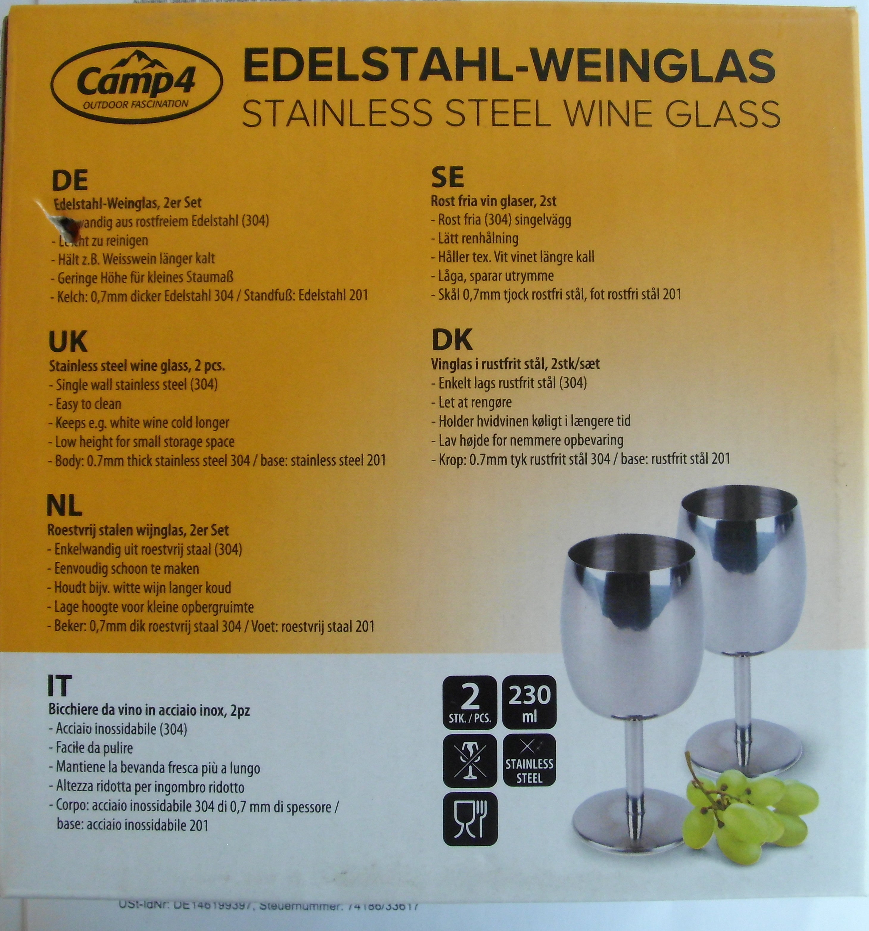 Weinkelche Edelstahl 2 Stück für Camping 930938r NEU