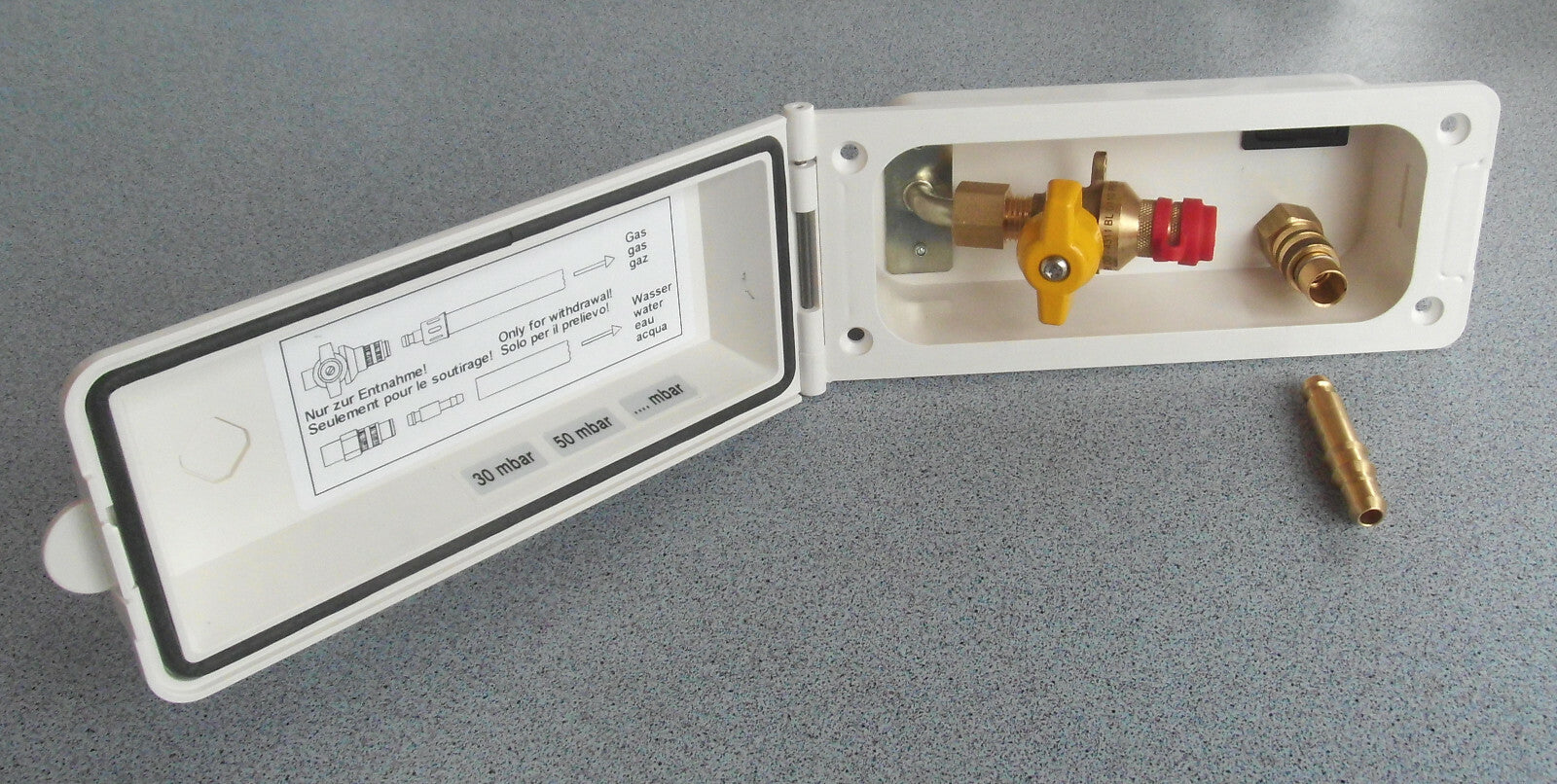 Gas Sicherheits Steckdose +Wasser außen GOK Versorgungsklappe cremew 310f973 NEU