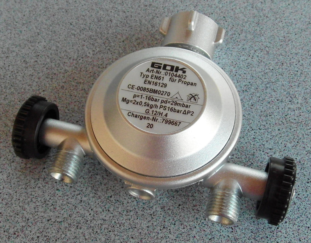Gas Regler 29/30mbar Gasregler Combi Druckregler Absperrventil 2fach 167470b NEU