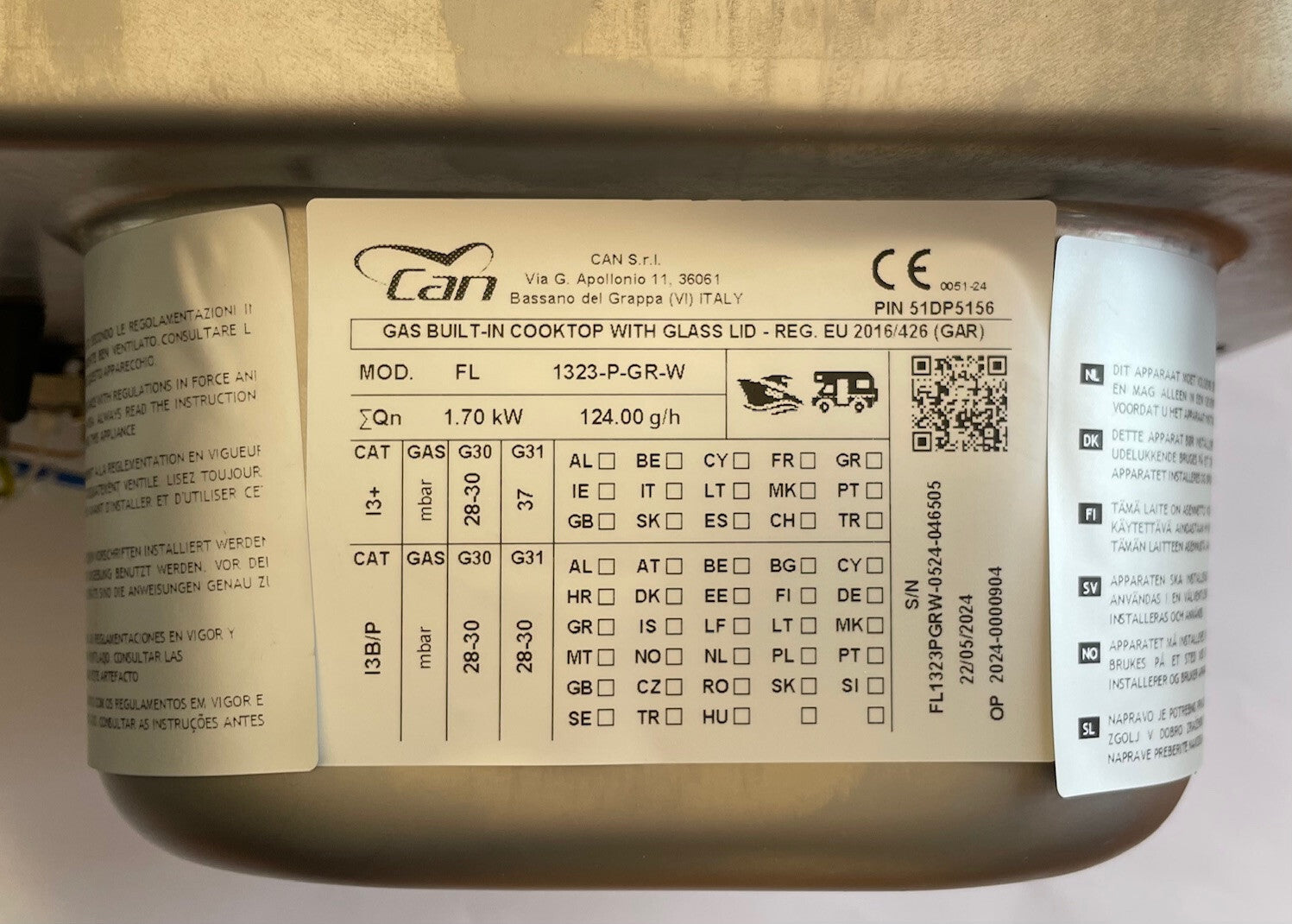 Gas Kocher Spüle Kombination FL1323 Can Spüle rechts Glasabdeckung 41826f NEU