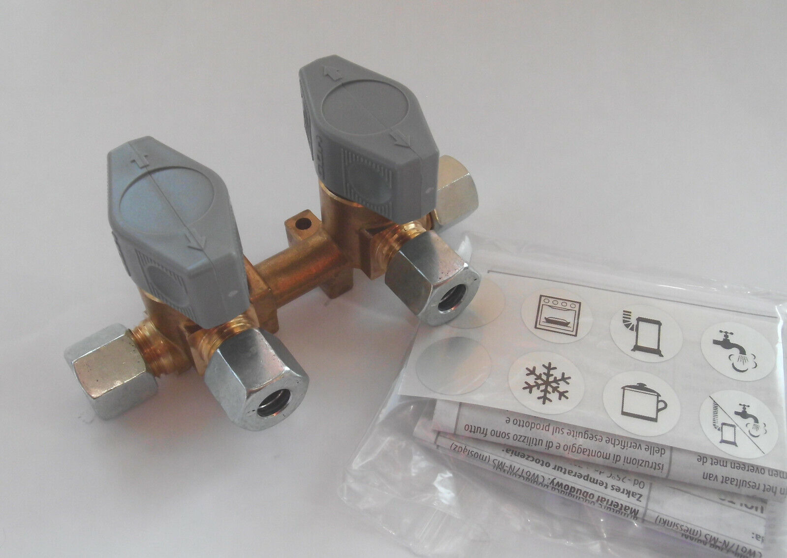 Gas Verteilerblock GOK gr Gasventil 2 Abgänge 8mm Gasrohr+Aufkleber 310f290 NEU