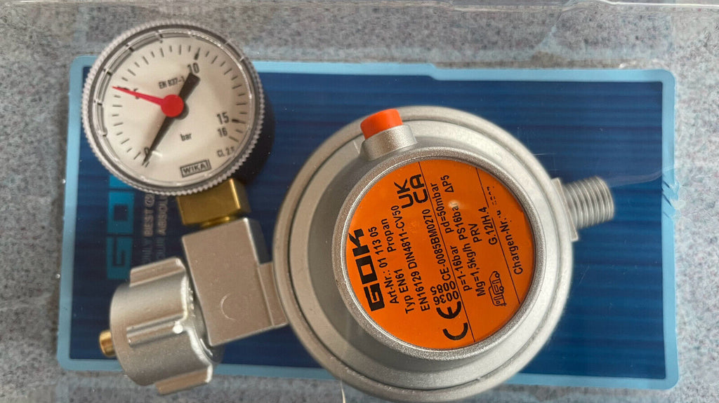 Gas Sicherheits Regler 1,5kgh Manometer Wohnmobil 50mbar Gasregler 310f723 NEU