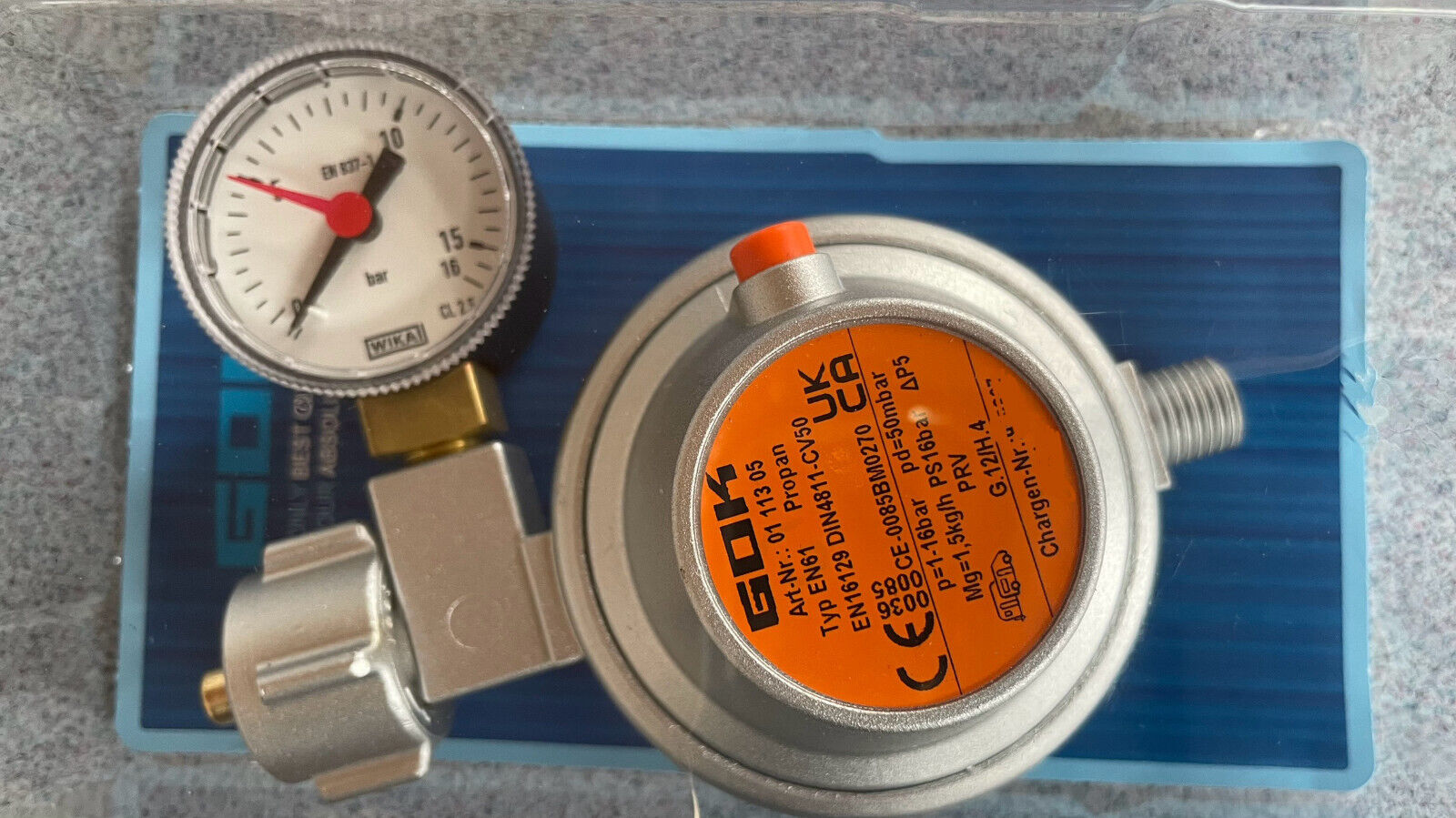 Gas Sicherheits Regler 1,5kgh Manometer Wohnmobil 50mbar Gasregler 310f723 NEU