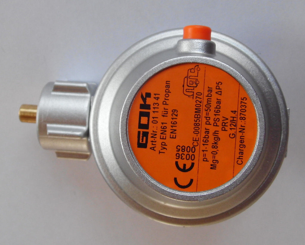 Gas Sicherheits Regler 0,8kgh 90° EN 61 Wohnmobil 50mbar Gasregler  75102r NEU