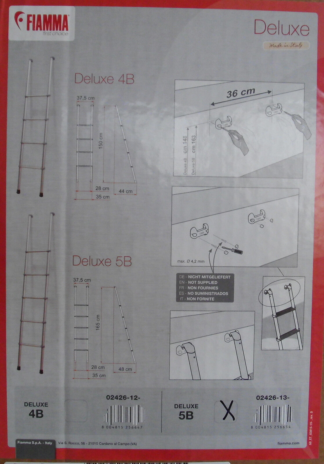 Leiter Alkovenleiter Alu 156cm mit Halter Fiamma Deluxe 4B 4 Stufen  102290b NEU