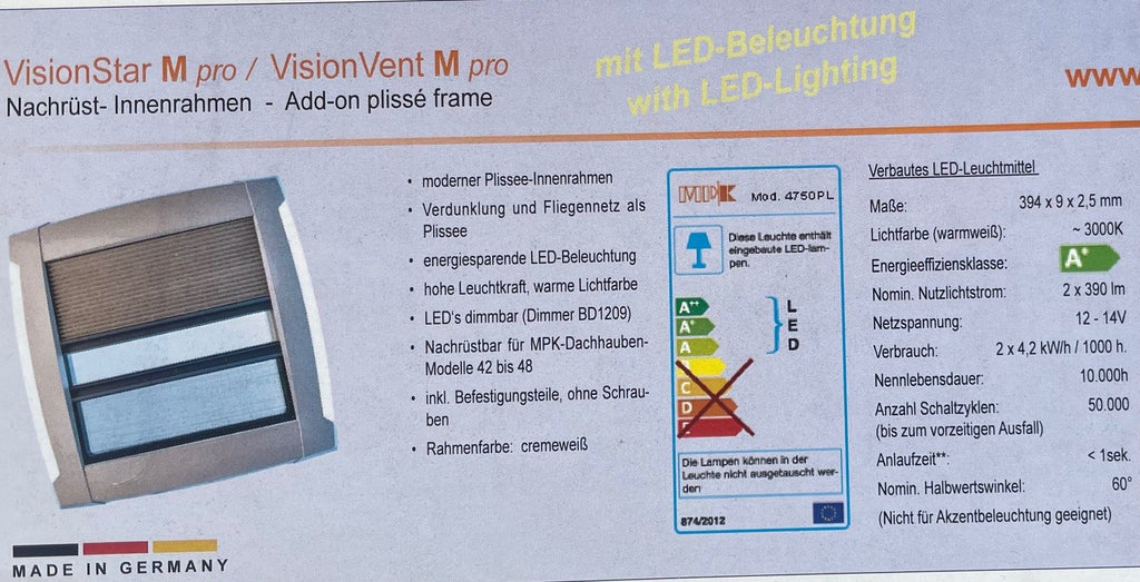 Nachrüst Innenrahmen mit LED, Rollo, Moskitonetz FÜR Dachhaube MPK 40 206f152