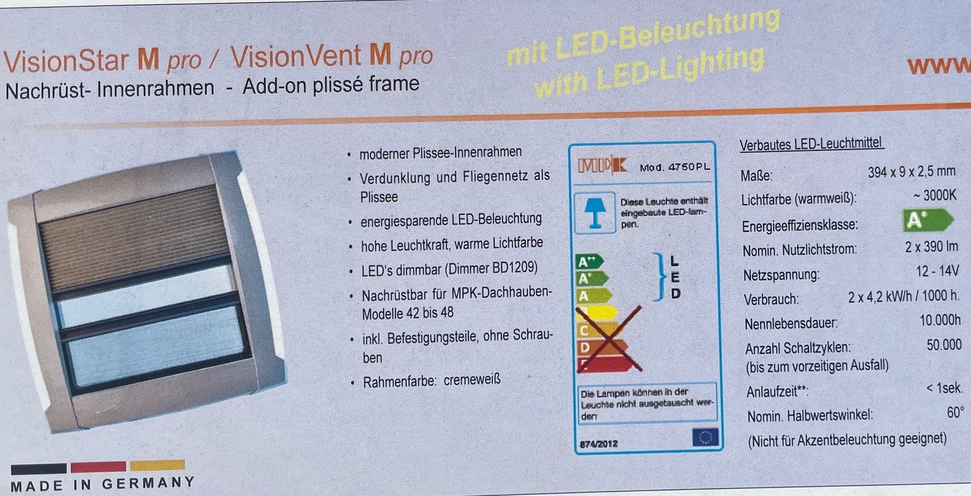 Nachrüst Innenrahmen mit LED, Rollo, Moskitonetz FÜR Dachhaube MPK 40 206f152