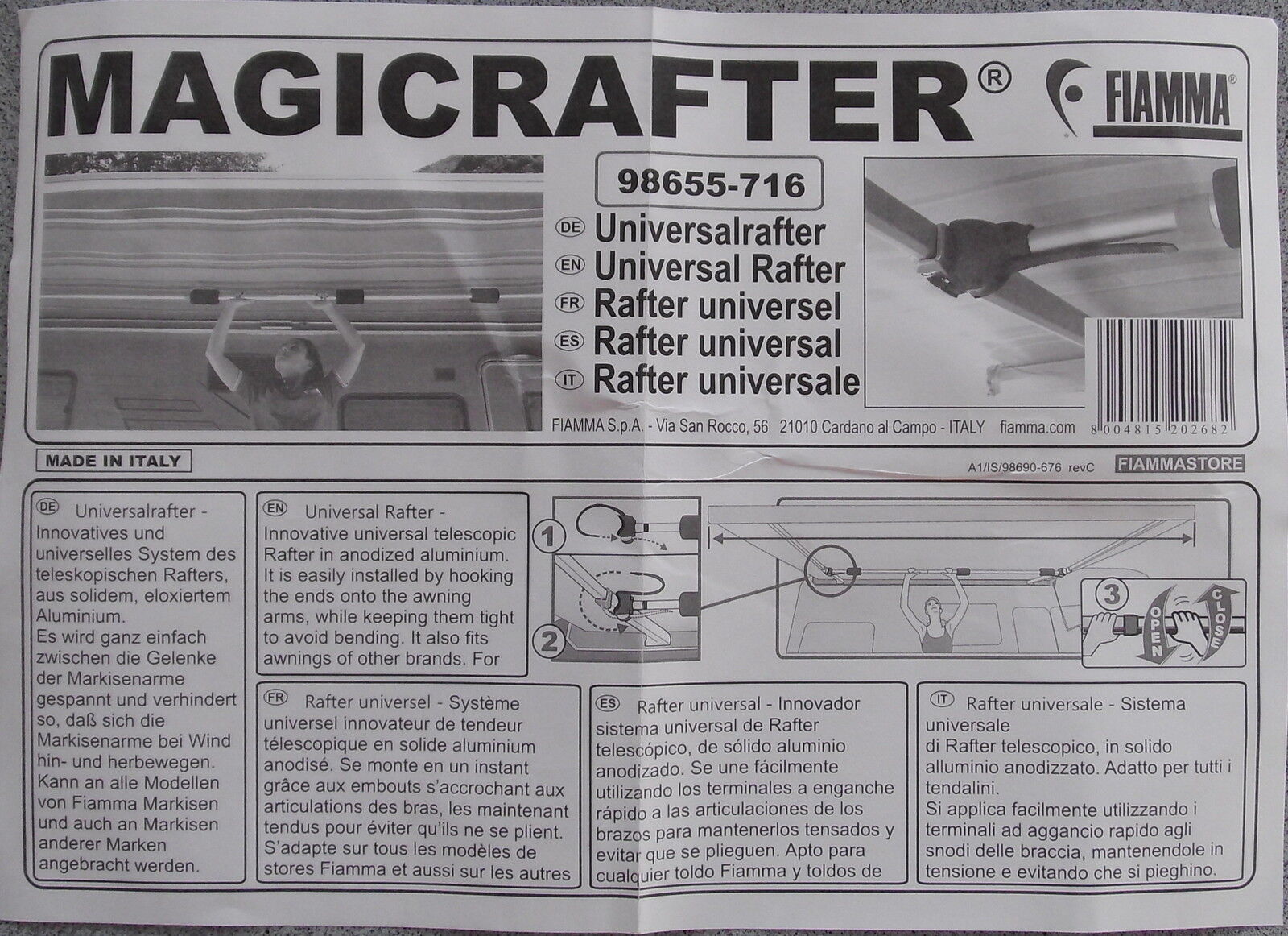 Spannarm Magic Rafter Querstange gerade Fiamma Spannstange 168-270  90292Lg NEU