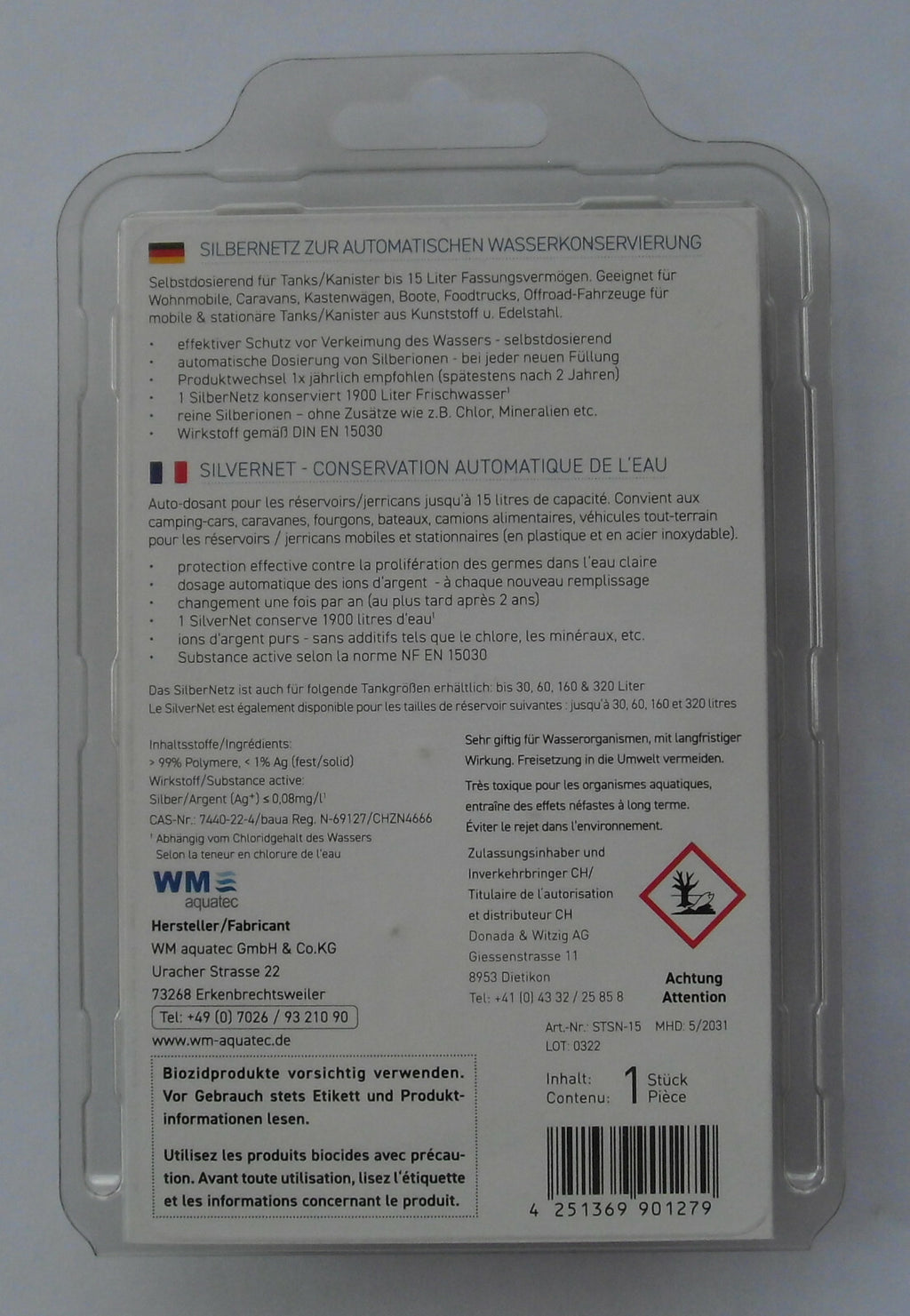 WM aquatec Silbernetz Verkeimungsschutz bis 15 Liter Wassertank 78451p NEU
