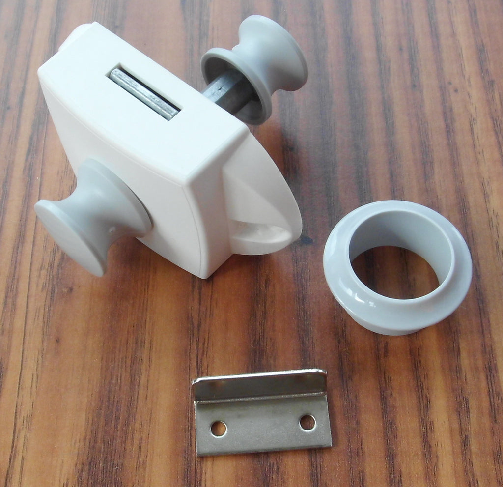 Push Lock Schloss HELLGRAU/WEISS beids. 2 Knöpfe + 1 Rosette o.L.  200210Lg Neu
