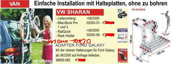 Fahrradträger Adapter Paar Fiamma für Ford Galaxy  NEU