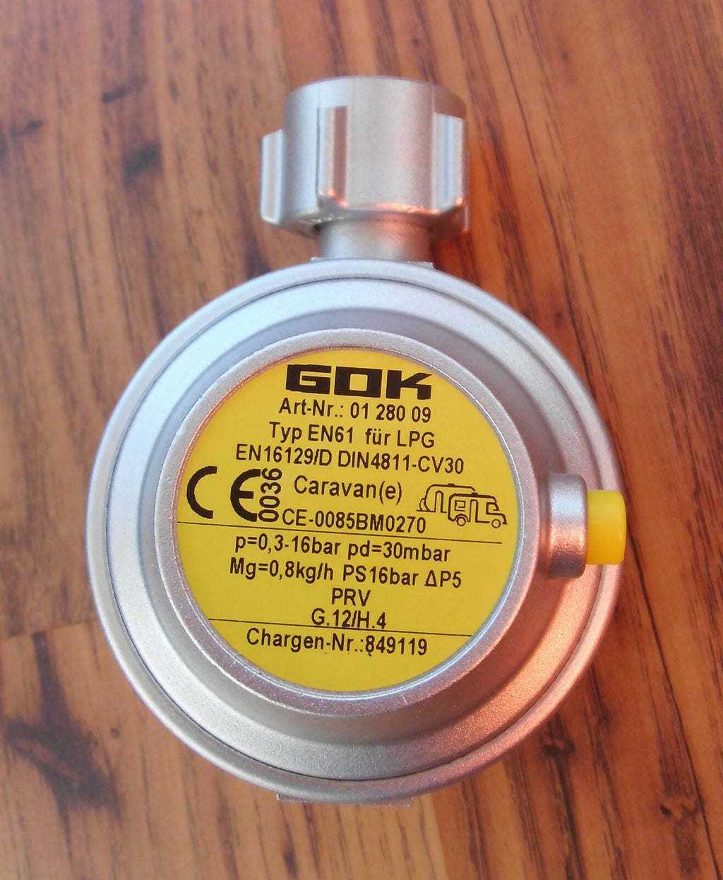 Gas Sicherheits Regler 0,8kgh 90° EN 61 Wohnmobil 30mbar Gasregler  208170b2 NEU