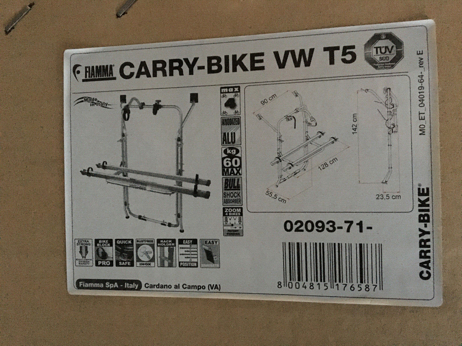 Fahrradträger Fiamma Carry-Bike für VW Bus T 5 T5 Heckklappe 136f652 NEU