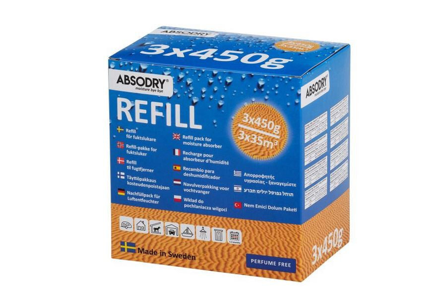 Luftentfeuchter Granulat 3x 450g Beutel ≙14,4€/Kg f. Absodry Classic Box 452f222
