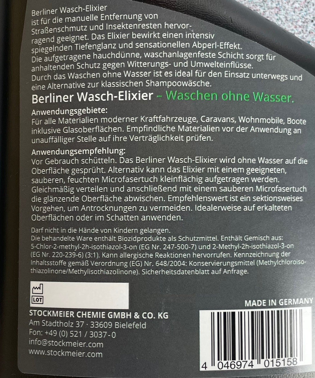 Berliner Wasch-Elixier 500ml ≙36,90€/L. Reiniger für Caravan außen 450f153 NEU
