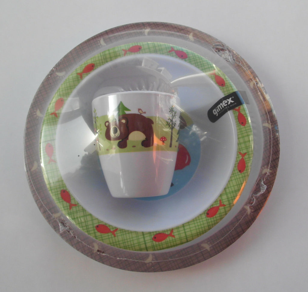 Kinder Geschirr Set Adventure Camping 3-teilig Melamin Gimex 550f702 NEU
