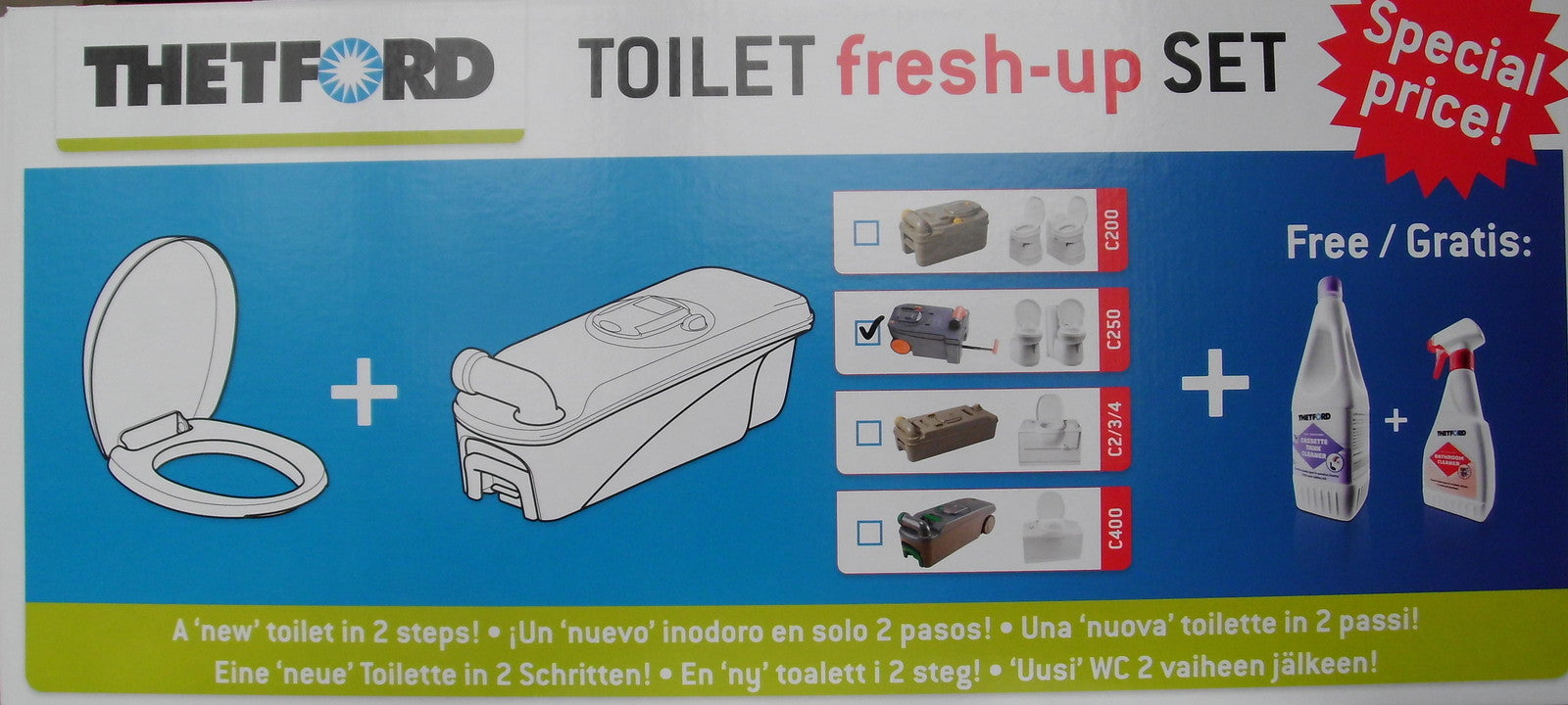 Thetford Fresh-Up-Set C250 Cassette Tank mit Räder Deckel Angebot 130407Lg NEU