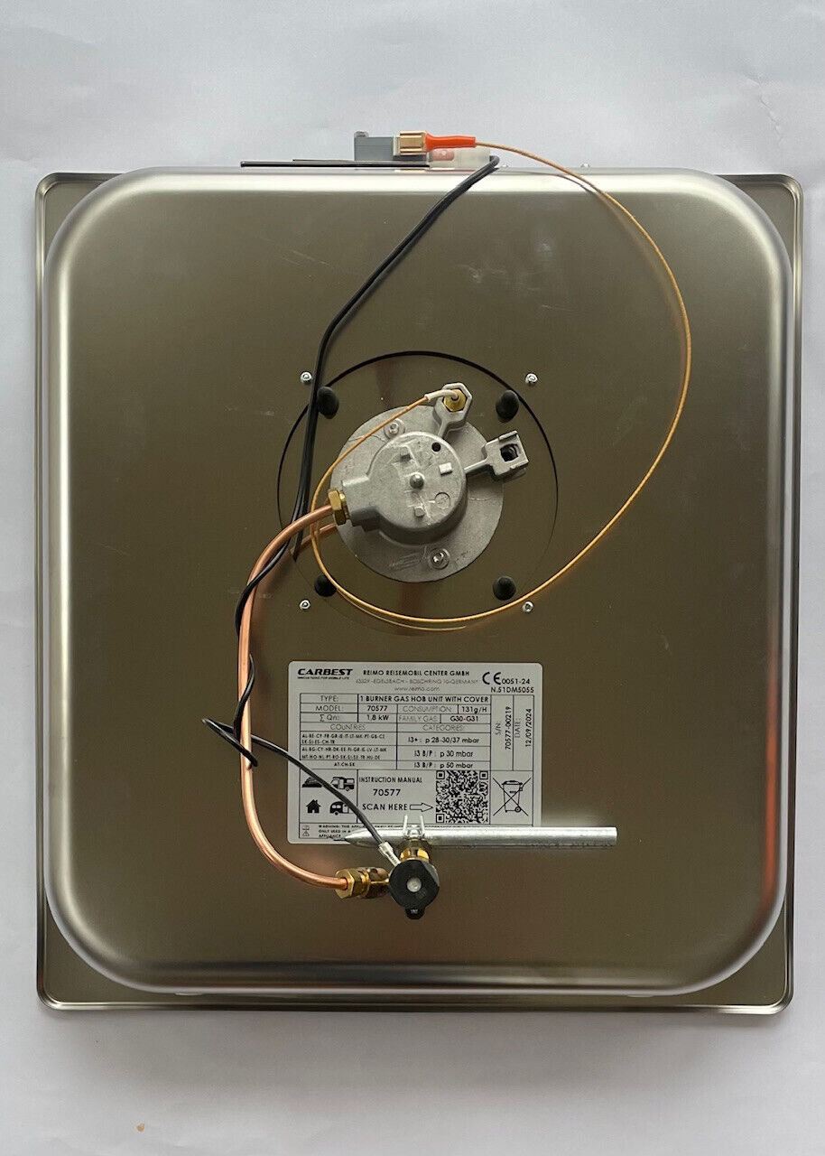 1 Flamm Gas Kocher Carbest Glasabdeckung Edelstahl 30mbar Wohnmobil 70577r NEU