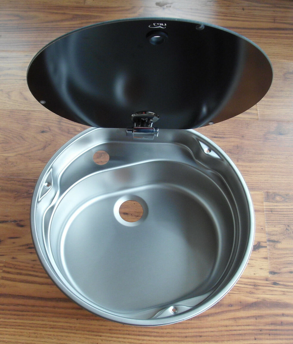 Spülbecken rund Glasabdeckung 40cm Spüle Edelstahl Can LR1770 f.WoMo  41801f NEU