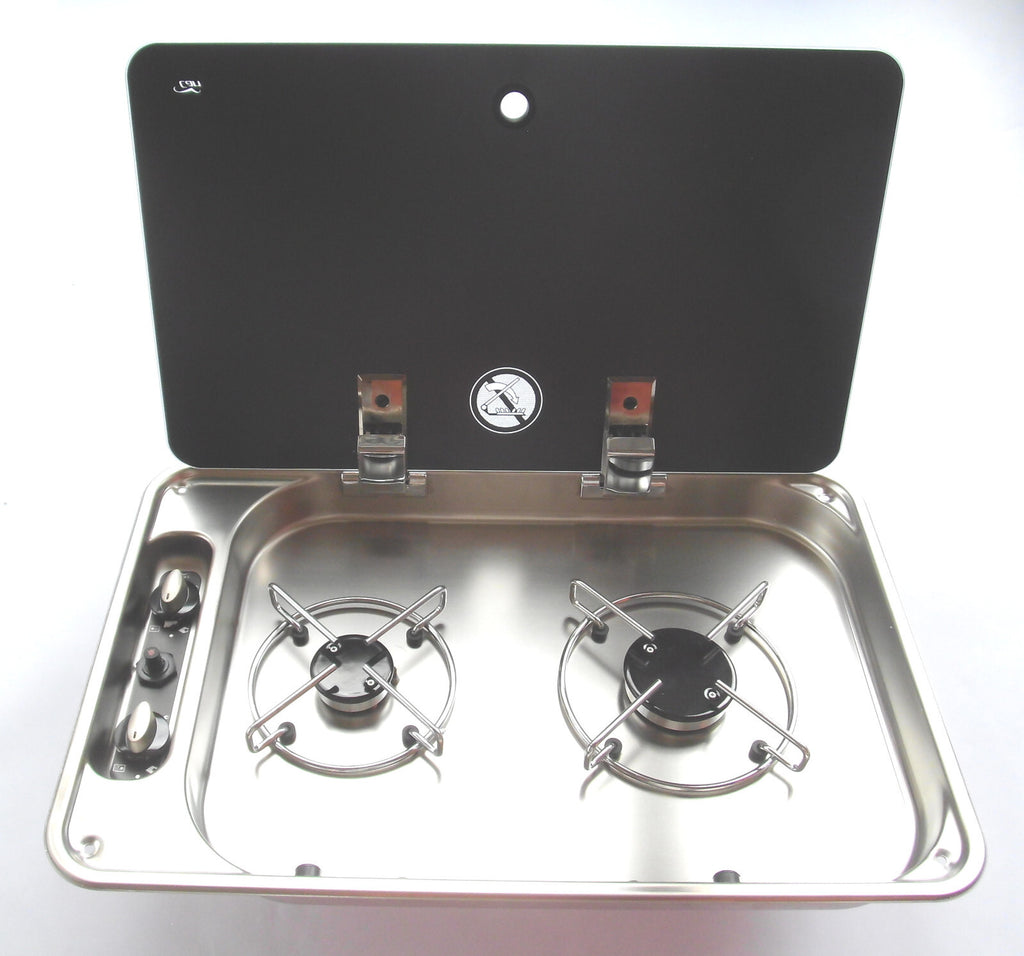 2 Flamm Gas Kocher Can Glasabdeckung Piezo Edelstahl 30mbar Wohnmobil 70500r NEU