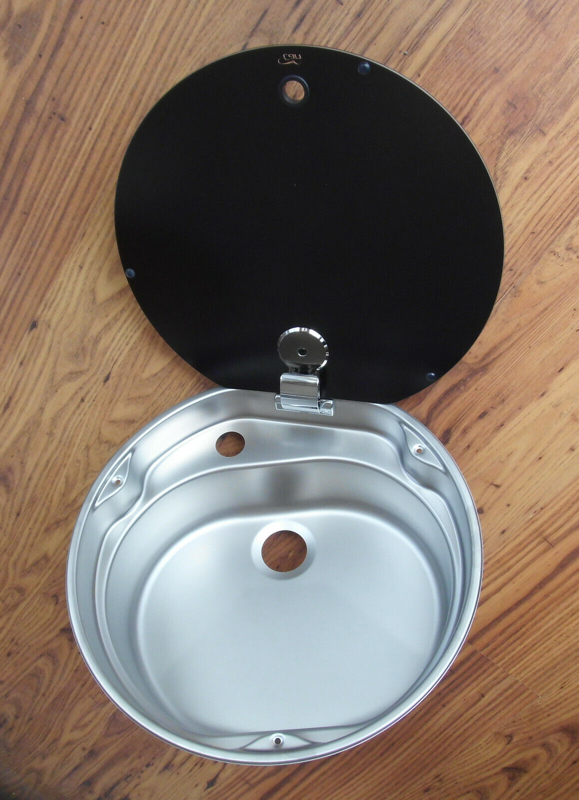 Spülbecken rund Glasabdeckung 40cm Spüle Edelstahl Can LR1770 f.WoMo  41801f NEU